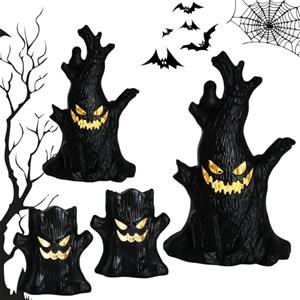 GZGXKJ 4 luci a LED gialle a forma di ceppo di albero di Halloween, due forme, accessori horror, decorazione per interni, candele fantasma, decorazioni per Halloween, regali (nero)