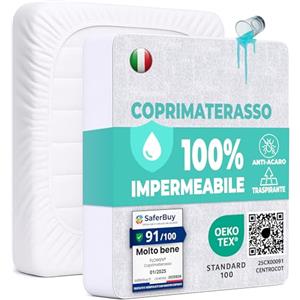 Flowen Coprimaterasso Matrimoniale Impermeabile 160x200 cm Lenzuolo con Angoli Bianco in Cotone e Microfibra Protezione per Letto Salva Materasso Traversa Traspirante Anallergico Lavabile in Lavatrice