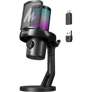 MAONO Microfono Wireless per PC, Microfono PC con Software di Cambiavoce Vocale IA, Cancellazione del Rumore a 3 Stadi, Luce RGB Personalizzata, per Gioco, Podcasting, Streaming, DM40 Pro Nero