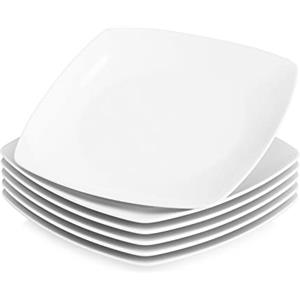 MALACASA, Serie Julia, Servizio di Piatti Set 6 Pezzi 26,7 cm Avorio Bianco Square set Natale Piatto da Portata in Porcellana, Confezione da 6 (23.5 * 23.5 * 2 cm)
