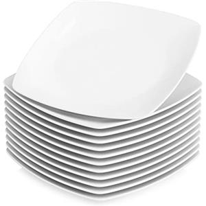 MALACASA, Serie Julia, Servizio di Piatti Set 12 Pezzi 26,7 cm Avorio Bianco Square Piatto da Portata in Porcellana, Confezione da 12 (23.5 * 23.5 * 2 cm)