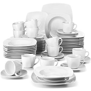 MALACASA, Serie Julia, Servizio di Piatti Stoviglie Servizio da Tavola in Porcellana Set da caffè 60 Pezzi con 12 Tazze, 12 Piattino, 12 Piatti da Dessert, 12 Piatti Fondi, 12 Piatti per 12 Persone