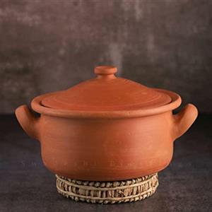 SWADESHI BLESSINGS Gamma esclusiva pentola in terracotta non smaltata per cucinare e servire con coperchio/terra Kadai/Mud Handi/Mitti Ke Bartan + supporto per palma e (4.5 litri)