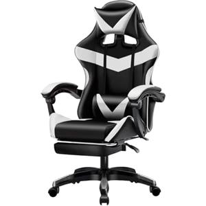 BAKAJI Sedia Gaming Poltrona da Ufficio Direzionale Ruote Girevole Sportiva Racer Direzionale Office Racing Presidenziale Casa Studio Sedia Da Scrivania Altezza Regolabile (Nero e Bianco)