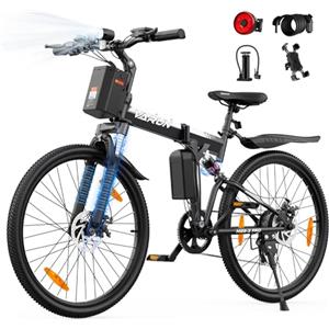 VARUN Bici Elettrica Pieghevole da 26'', Bicicletta Elettrica da 48V 374,4Wh Batteria Rimovibile, Autonomia di 70 km E Bike, Sospensione Completa, 7 Velocità MTB Elettrica Adatto a Tutti i Terreni
