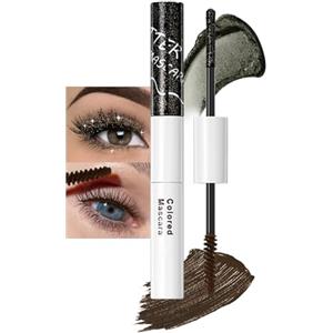 EONFAVE Mascara 2 in 1 con glitter nero, opaco e diamantato, mascara impermeabile, non aggrovigliato, mascara scintillante, estensione e volume, mascara per ciglia lunghe, trucco per gli occhi per feste