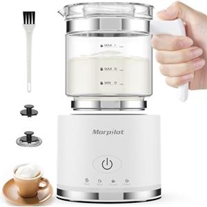Morpilot Montalatte elettrico, 130 - 500 ml, 600 W, montalatte 4 in 1, lavabile in lavastoviglie, vetro visivo, design latte, bianco