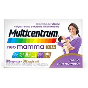 Multicentrum Neo Mamma DHA - Integratore Multivitaminico e Multiminerale con DHA per il Post-Parto, 30 Compresse 30 Capsule Molli