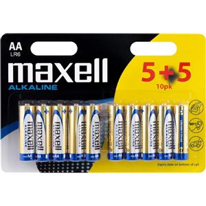 Maxell Batteria Alcalina AA LR6 MN1500 - Confezione da 10 pezzi, 1.5 V