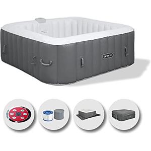 EASE.ZONE Spa idromassaggio Gonfiabile Quadrata Riscaldata 4 Persone 145x145x65cm Pompa Super Silenziosa Integrata, Grey