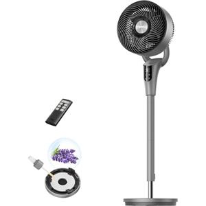 DREO Ventilatore a Piantana Silenzioso per Camera da Letto [Aggiornato], Flusso d'Aria 27m, 20dB, Oscillazione 90°, Motore DC, 8 Velocità, 3 Modalità, Altezza 96-106cm, Timer 8H, Inclinazione 105°