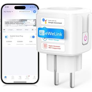 SURFOU Presa Smart, 16A Intelligente Plug Compatibile con Alexa e Google Home, Controllo Vocale, 2.4GHz WiFi Accesso Remoto, Nessun Hub Necessario, Monitoraggio del Consumo Energetico