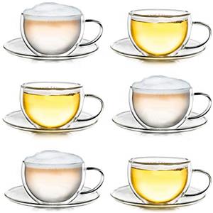 Creano Set di 6 Tazza Termica a Doppia Parete Tè/Latte Macchiato Cappuccino con Sottobicchiere 6x 250ml