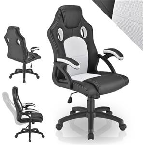 Juskys Sedia racing da scrivania Montreal bianca| Braccioli imbottiti e schienale ergonomico | Sedia da ufficio Sedia girevole Sedia da gaming