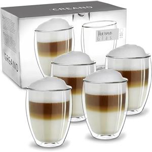 Creano Set 4 Tazze Cappuccino 250ml Doppia Parete in Vetro Borosilicato - Bicchieri Termici Isolanti per Caffè Tè Latte - Design Elegante Regalo Premium - Set 02: 4x 250ml 4 pezzi (confezione da 1)