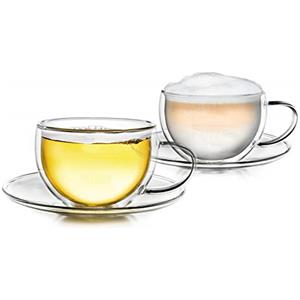 Creano Set di 2 Tazza Termica a Doppia Parete Tè/Latte Macchiato Cappuccino con Sottobicchiere | 250ml