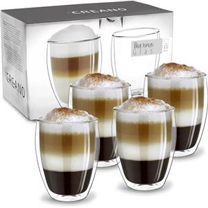 Creano Set 4 Tazze Cappuccino 400ml Doppia Parete in Vetro Borosilicato - Bicchieri Termici Isolanti per Caffè Tè Latte - Design Elegante Regalo Premium Set - 4x 400ml XL (confezione da 4)