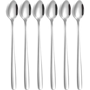 tiokin Set di cucchiai per latte macchiato, 6 pezzi, manico lungo 20 cm, cucchiaio lungo in acciaio inox, ideale per caffè freddo, tè freddo, frappè, gelato