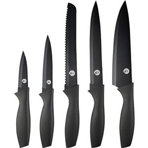 MasterChef Coltelli da Cucina, con Collezione di Coltello Chef per Pane, Carne e Verdure, Acciaio Inox, Prova di Calore, Lavabile in Lavastoviglie, 5 Pezzi, Nero