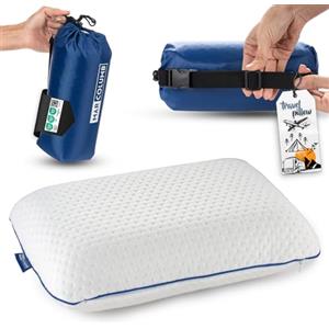 Marcolumb Cuscino da viaggio - Supporto ergonomico per il collo da campeggio in memory foam con federa termoregolante - Borsa da viaggio impermeabile inclusa (Nero)
