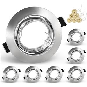 KEJIYILT Set di 6 faretti da incasso GU10, orientabili, 230 V, in acciaio inox spazzolato, faretti da soffitto rotondi, con attacco per LED GU10 o alogeni