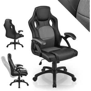 Juskys Sedia racing da scrivania Montreal ergonomica regolabile in altezza e imbottita portata 120 kg Sedia da ufficio girevole Sedia da gaming per PC - grigio