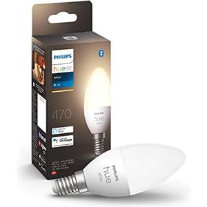 Philips Hue White Candela Smart LED, Attacco E14, 5.5W, Luce Bianca Calda, Dimmerabile, Controllo con Bluetooth e Hue App, Funziona con Alexa, Google Assistant e Apple HomeKit