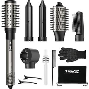 7MAGIC Air Styler 6 In 1, Asciugacapelli Ionico, 110.000 Giri/min, Spazzola Rotante Per Capelli, Arricciacapelli Automatico, Spazzola Lisciante, per Styling, Volume, Arricciatura e Lisciatura