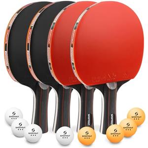 Sportout Racchette da Ping Pong, Ping Pong Set da Tavolo Portatile, con per Bambini, Famiglie principianti (Set da 4 Giocatori | A Rosso)