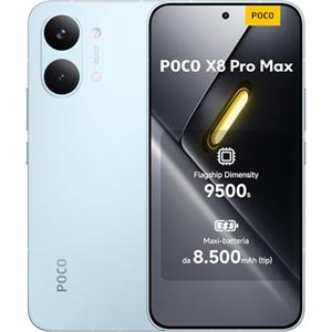 XIAOMI POCO X8 Pro Max, Smartphone 12+512GB, Dimensity 9500s, Batteria 8500mAh (typ), Display AMOLED ultra luminoso, Fotocamera da 50MP con OIS, Blu, Garanzia 2 anni+1 anno extra, Caricatore non incluso