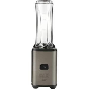 BLACK+DECKER BXJBA350E - Mini Frullatore 350W | Smoothie e Milkshake | 2 Bottiglie da 600 ml Senza BPA | Coperchi Ermetici | 4 Lame in Acciaio Inox | Finitura Nera e Inox Anti-Impronte