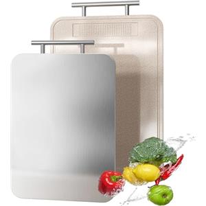 KIKIIKE Tagliere in titanio a doppia faccia in puro titanio per cucina, in puro titanio e paglia di grano PP per uso alimentare, facili da pulire, grandi dimensioni