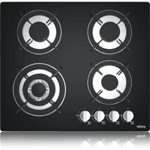 Sailout Piano Cottura 4 Fuochi, Piano Cottura Gas Vetro con Protezione Automatica Della Fiamma, Gas Naturale/Propano, Incorporato, Nero, 7800W