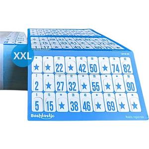Bashtastic 102 Cartelle Tombola Grandi con Finestrelle - Cartelle Grandi (16x10cm) per Tombola | Cartella Riutilizzabile, Numerate e Tutte Diverse tra Loro per Bingo 90 Palline (Blu)