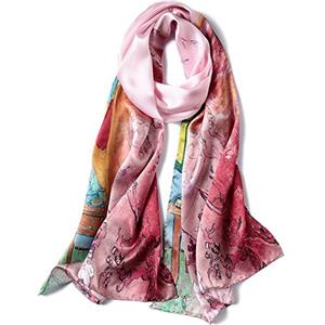 STORY OF SHANGHAI Sciarpa in seta da donna 100% seta, 40+ Sciarpa da donna lussuosa e colorata, calda e morbida, leggera, può essere indossata come stole, regalo, decorazione di tendenza - 53 * 172 cm