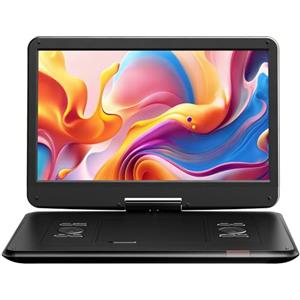 Yoton Lettore DVD portatile da 17,6 pollici con grande schermo girevole HD da 15,6", 6 ore di autonomia con batteria integrata, doppio altoparlante stereo, supporto USB/scheda SD/Sync TV e formati