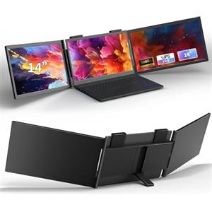 AskHand Triple laptop screen extender 14 inch FHD 1080P IPS Triple Portable Monitor for Laptop, 3 Type-C plugs and Play for Windows, Mac, Android, Chrome, Switch & PS5, Work with 13.3"-17" Laptops