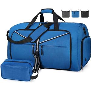 Lubardy Borsone da Viaggio Grande 80L Pieghevole Borsone Palestra Uomo Impermeabile Borsa Sportiva Donna Ultra-Leggero con Scomparto per Scarpecon Blu