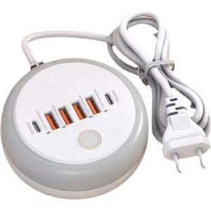 Yominerr Caricabatterie con Prolunga e Luce Touch Round Multi-Funzione Presa Multi-Funzione Multi-Porta Caricabatterie Smart Fast Charging Normative Europee Spina EU