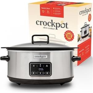 Crock-Pot Crockpot Sizzle & Stew Digital Slow Cooker 3.5 L (3-4 persone) Ciotola rimovibile a induzione per la cottura di carni e verdure, presa UE a 2 pin, acciaio inossidabile [CSC112X]