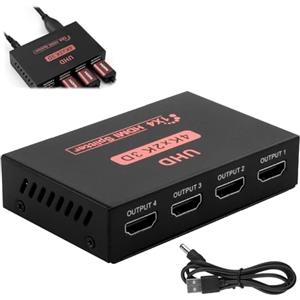Smomend Sdoppiatore HDMI, Splitter HDMI 1 in 4 out 4K 30Hz, Sdoppiatore HDMI 1x4 Duplica/Specchio Segnale per Monitor HDTV PS3/4 X-Box Proiettore Lettore DVD in Home Theater Uficio Ambienti Didattic