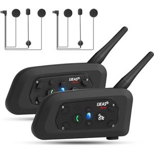 EJEAS V6 Pro+ Interfono Bluetooth per Casco Moto, Sistema di Comunicazione Bluetooth 5.1 Aggiornato per Guida in Moto con Interfaccia di Tipo C per Interfono 2 Persone (2 Confezione)