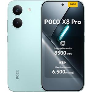 XIAOMI POCO X8 Pro, Smartphone 8+256GB, Dimensity 8500-Ultra, Batteria 6500mAh (typ), Display AMOLED ultra luminoso, Fotocamera 50MP con OIS, Verde, Garanzia 2 anni+1 anno extra, Caricatore non incluso