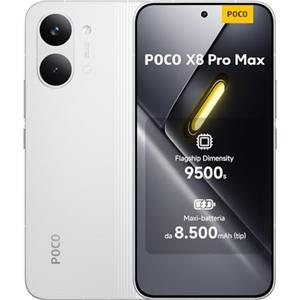 XIAOMI POCO X8 Pro Max, Smartphone 12+512GB, Dimensity 9500s, Batteria 8500mAh (typ), Display AMOLED ultra luminoso, Fotocamera da 50MP con OIS, Bianco, Garanzia 2 anni+1 anno extra, Caricatore non incluso