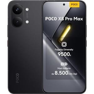 XIAOMI POCO X8 Pro Max, Smartphone 12+256GB, Dimensity 9500s, Batteria 8500mAh (typ), Display AMOLED ultra luminoso, Fotocamera da 50MP con OIS, Nero, Garanzia 2 anni+1 anno extra, Caricatore non incluso