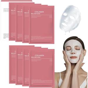 tysumeoy 8 Pezzi Maschera Viso Al Collagene, Bio Collagen Real Deep Mask, Riduce le Linee Sottili e Le Rughe, Minimizzare I Pori, Migliorare L'elasticità, Idratare e Rassodare la Pelle