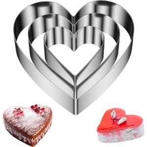 Luazvilkpsar 3 Pezzi Coppapasta di Cuore, Anello per Torte Acciaio Inossidabile Coppapasta Tondi Altezza 4.5 cm, Stampo per Torte Diametro 10/15/20 cm per Torte, Mousse, Pasticceria