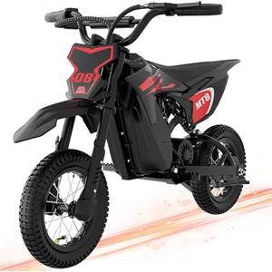 ELEKGO MT8 Moto elettrica per bambini, motore da 300W con 3 velocità fino a 25 km/h, autonomia 18 km, pneumatici ad aria da 12 pollici, - motocross per bambini fino a 60 kg