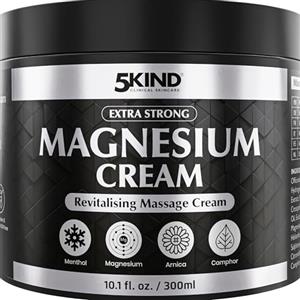 5kind clinical skincare 5Kind Crema al Magnesio Extra Forte 300ml - Crema al Magnesio per Muscoli, Articolazioni, Schiena, Ginocchia, Collo, Spalle - Arricchita con Arnica, Eucalipto, Consolida, Mentolo e Olio di Canapa