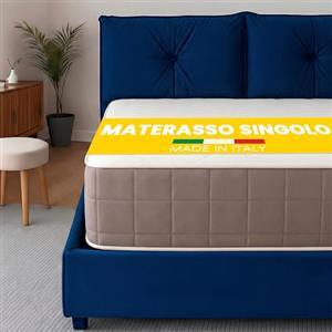 Flowen Materasso Singolo 80x190 Memory Foam 25 cm Reversibile 2 Lati (Topper Morbido + Lato Rigido) 100% Made in Italy, per Letto a Una Piazza Traspirante, Anallergico, Antiacaro e con Rivestimento Premium